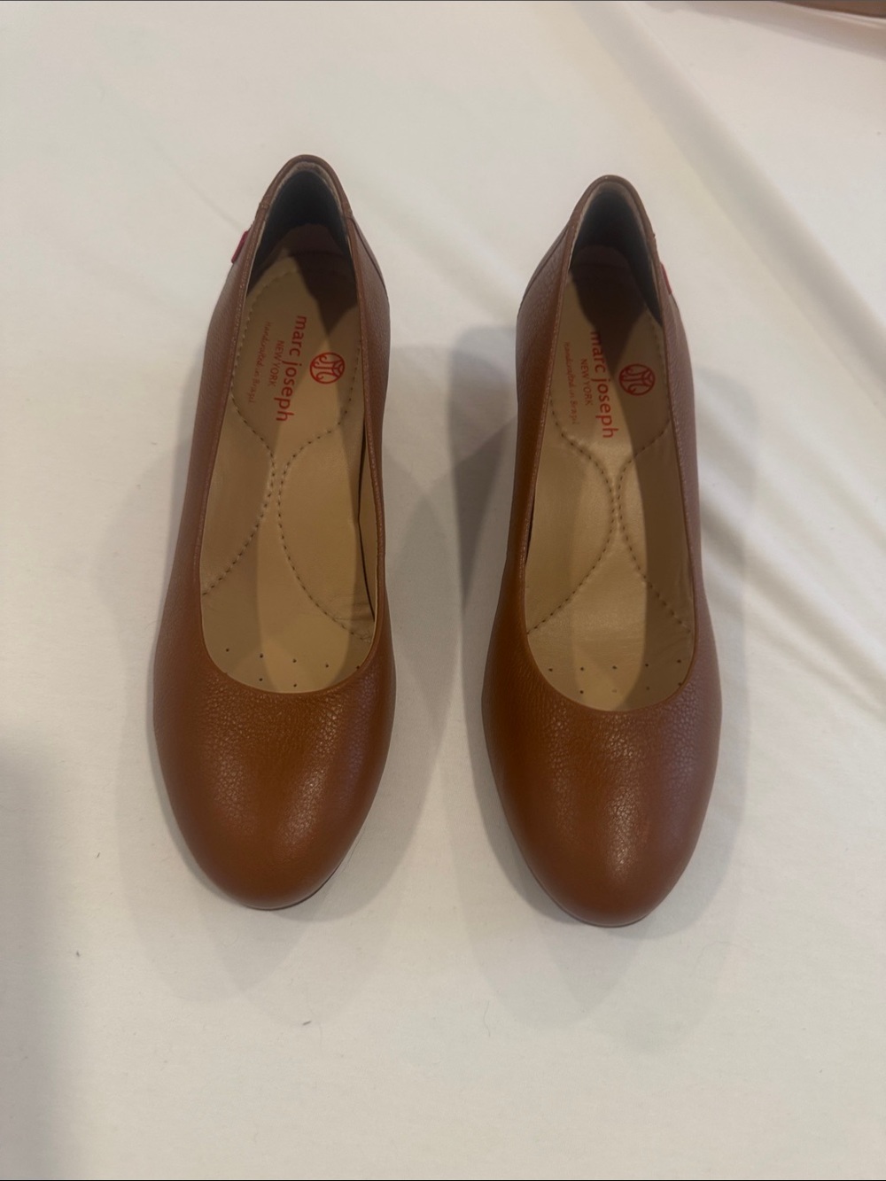 Marc Joseph Tan Leather Round-Toe Ballet Flats